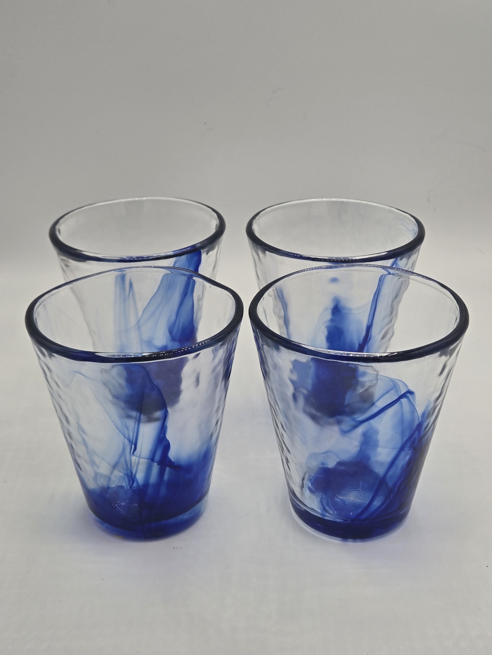 Vintage Bormioli Rocco Murano Cobalt Blue Swirl 12 Oz Tumblers Set of 4